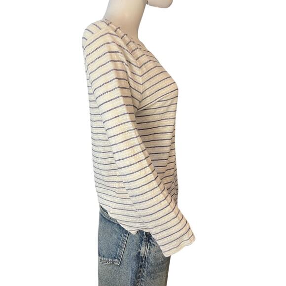 A.P.C. White Striped Linen Cotton Blend Long Sleeve Tee Size Small - Picture 2 of 9